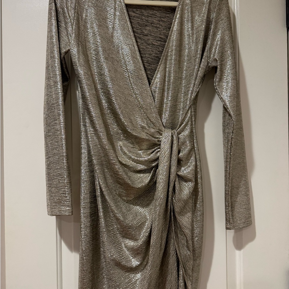 Vici Metallic Silver Long Sleeve Dress